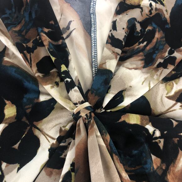 Worthington Women’s Sleeveless Crossover Blouse 1X Stretch Brown Blue Floral Top - Picture 6 of 16